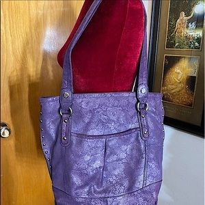 B. Makowsky Purple Suede Metallic Lace Tote Bag